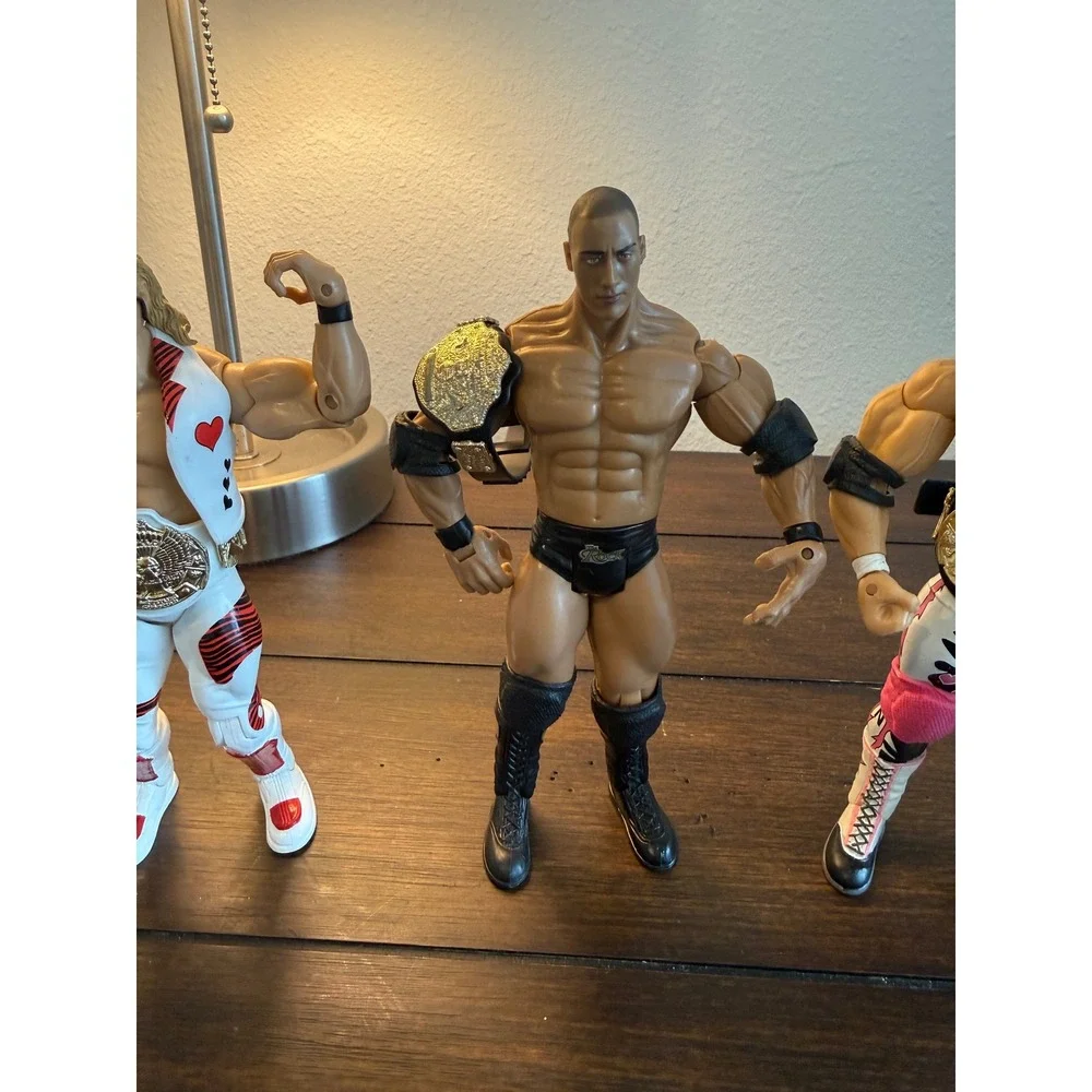 WWE Jakks Classic superstars Shawn Michaels, The Rock, Bret Hart with Belts 3PK